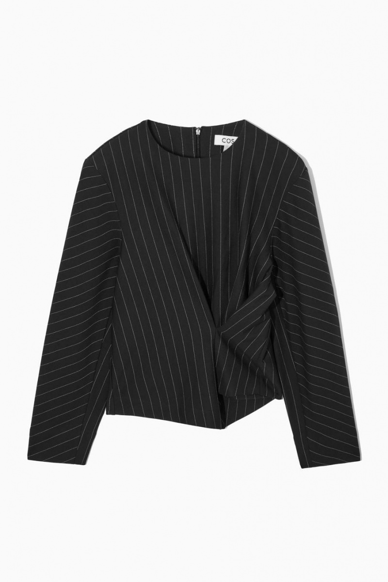 COS Pinstriped Draped Felső Női Fekete | CYP-250897