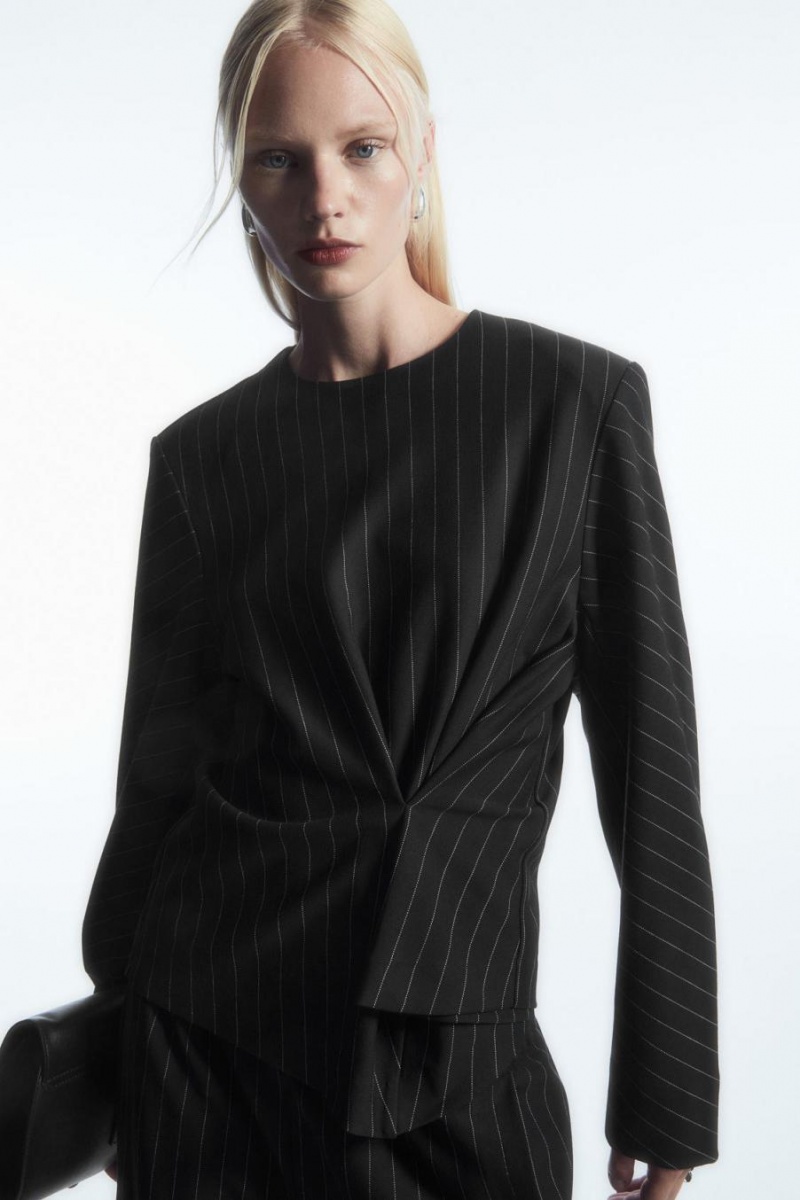 COS Pinstriped Draped Felső Női Fekete | CYP-250897