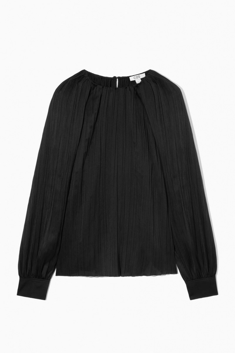 COS Plissé Long-sleeved Blúz Női Fekete | NJP-579164