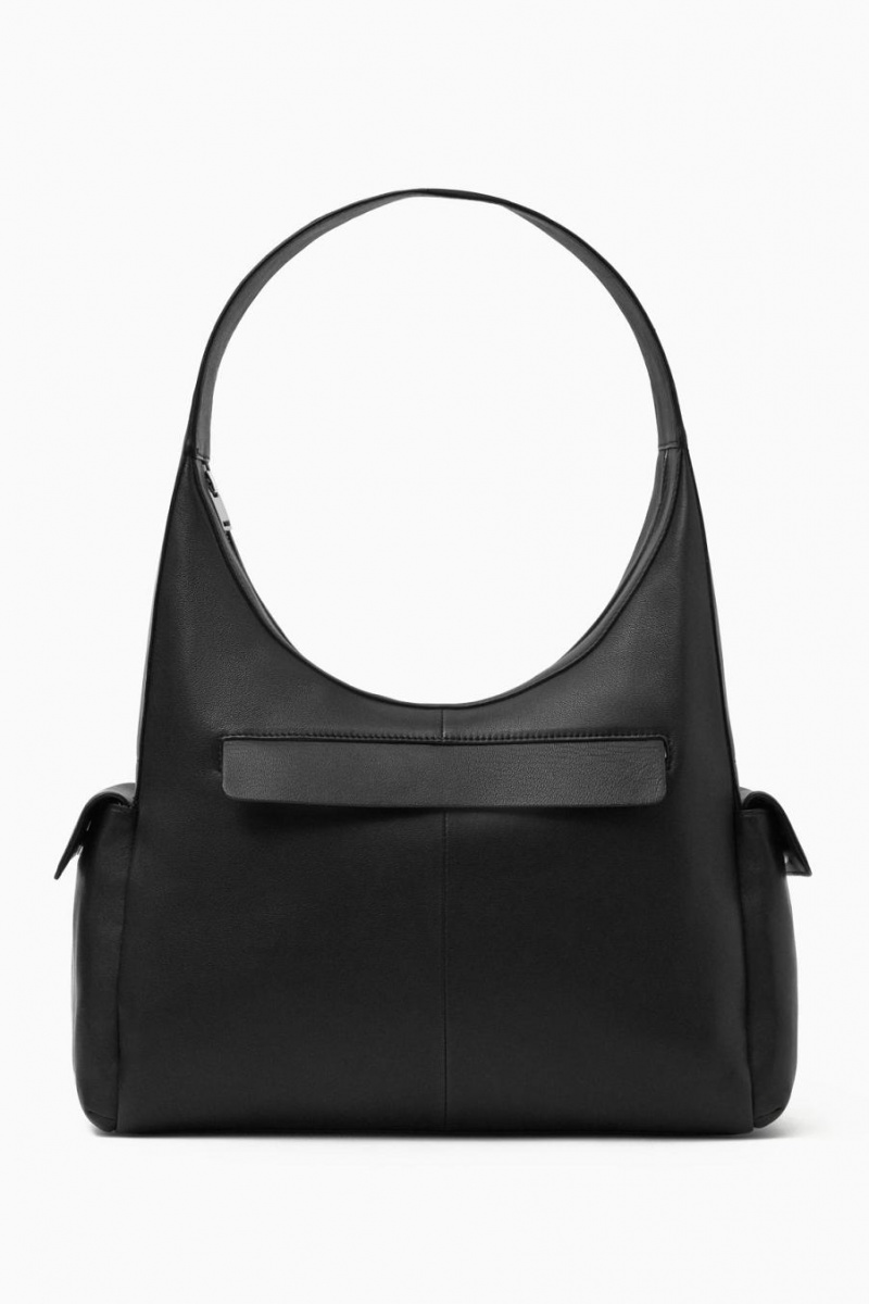 COS Pocket Shoulder - Bőr Táska Női Fekete | SJA-423876