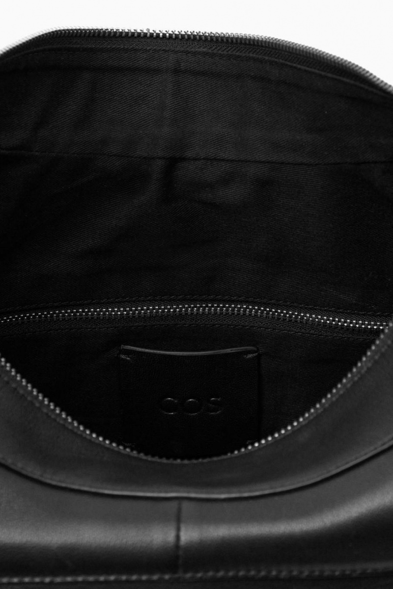 COS Pocket Shoulder - Bőr Táska Női Fekete | SJA-423876