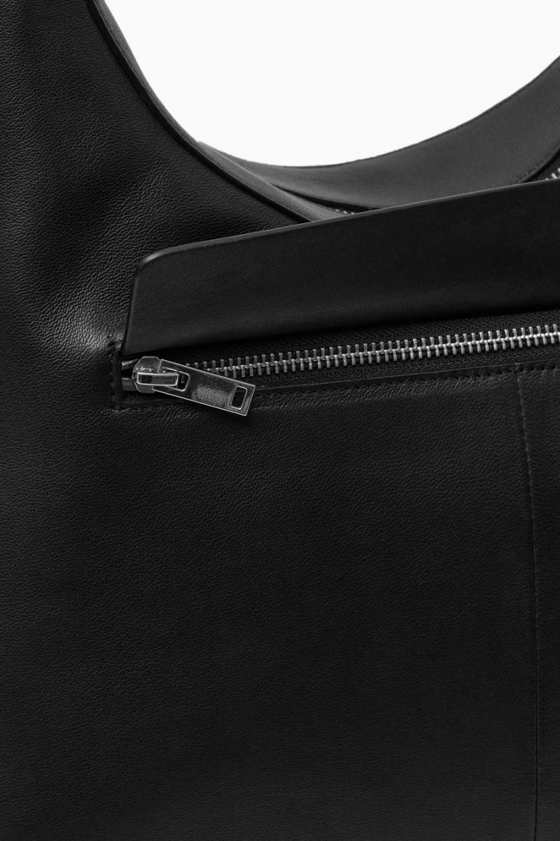COS Pocket Shoulder - Bőr Táska Női Fekete | SJA-423876