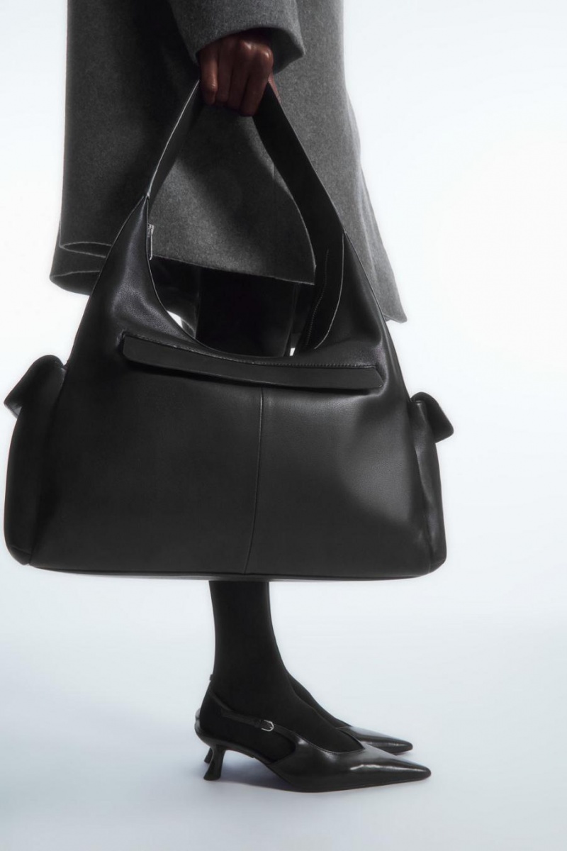 COS Pocket Shoulder - Bőr Táska Női Fekete | SJA-423876