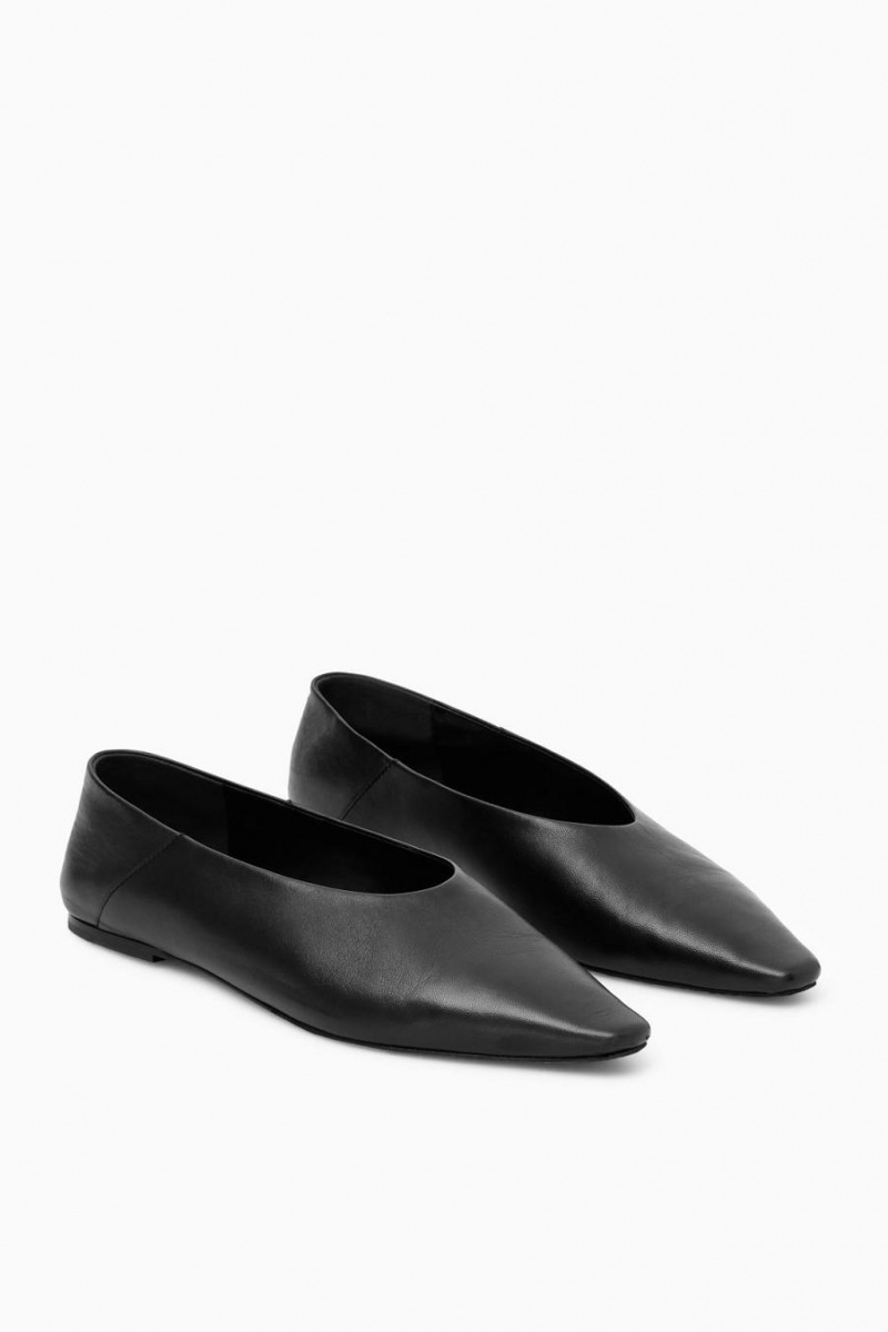 COS Pointed Bőr Balettcipő Női Fekete | QJN-821349