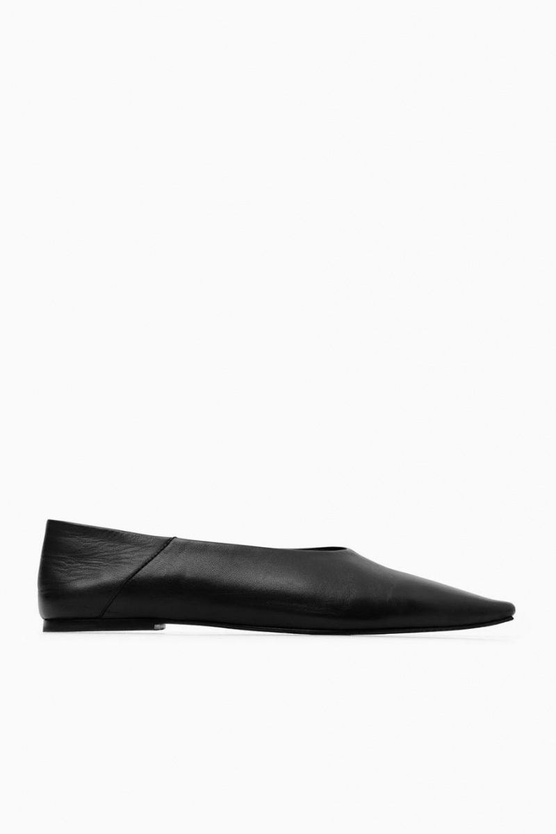 COS Pointed Bőr Balettcipő Női Fekete | QJN-821349
