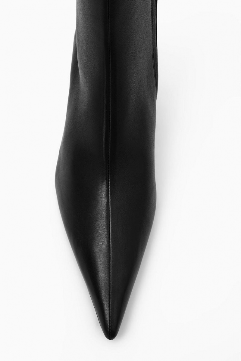 COS Pointed Kitten-heel Bőr Csizma Női Fekete | IZQ-182769