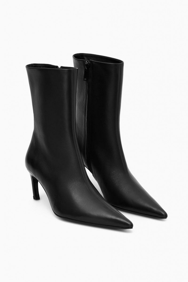 COS Pointed Kitten-heel Bőr Csizma Női Fekete | IZQ-182769