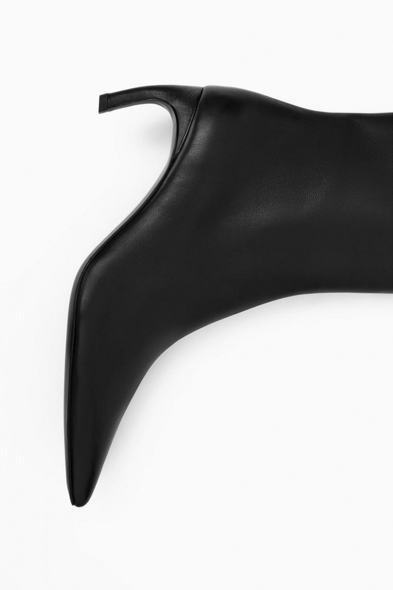 COS Pointed Kitten-heel Bőr Csizma Női Fekete | IZQ-182769