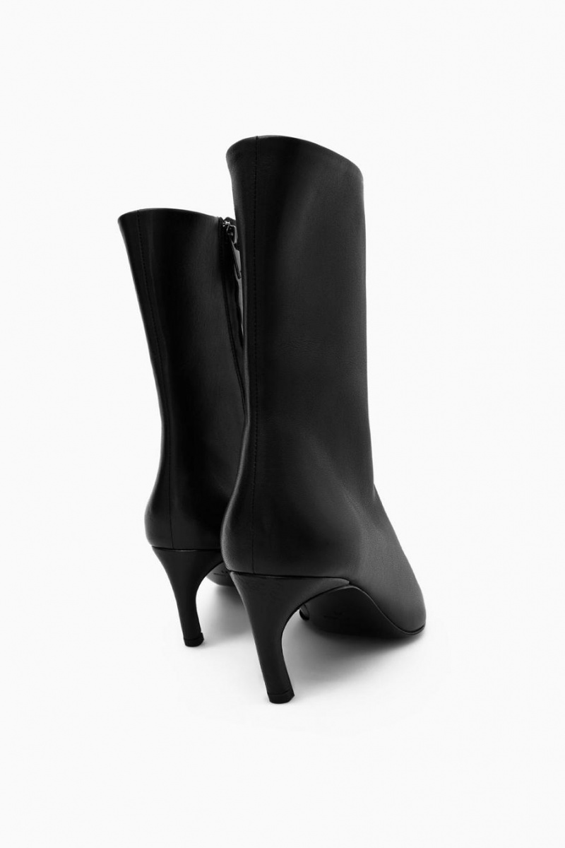 COS Pointed Kitten-heel Bőr Csizma Női Fekete | IZQ-182769