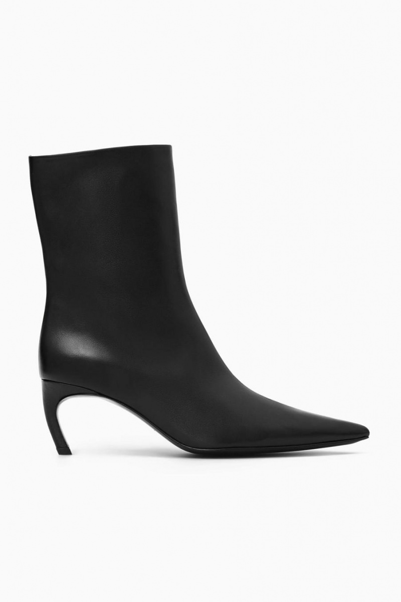 COS Pointed Kitten-heel Bőr Csizma Női Fekete | IZQ-182769