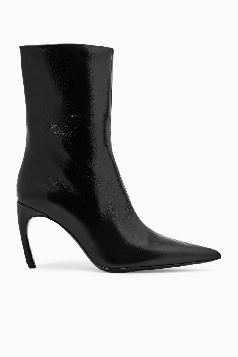 COS Pointed Lakkbőr-leather Bokacsizma Női Fekete | OYV-670154