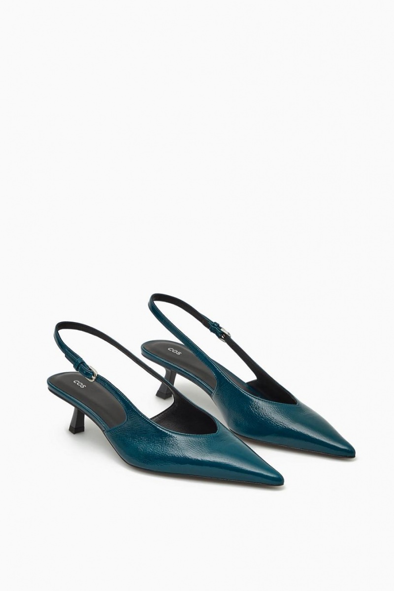 COS Pointed Slingback Kitten Magassarkú Női Sötéttürkiz | CYS-914785