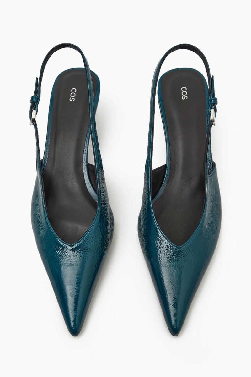 COS Pointed Slingback Kitten Magassarkú Női Sötéttürkiz | CYS-914785