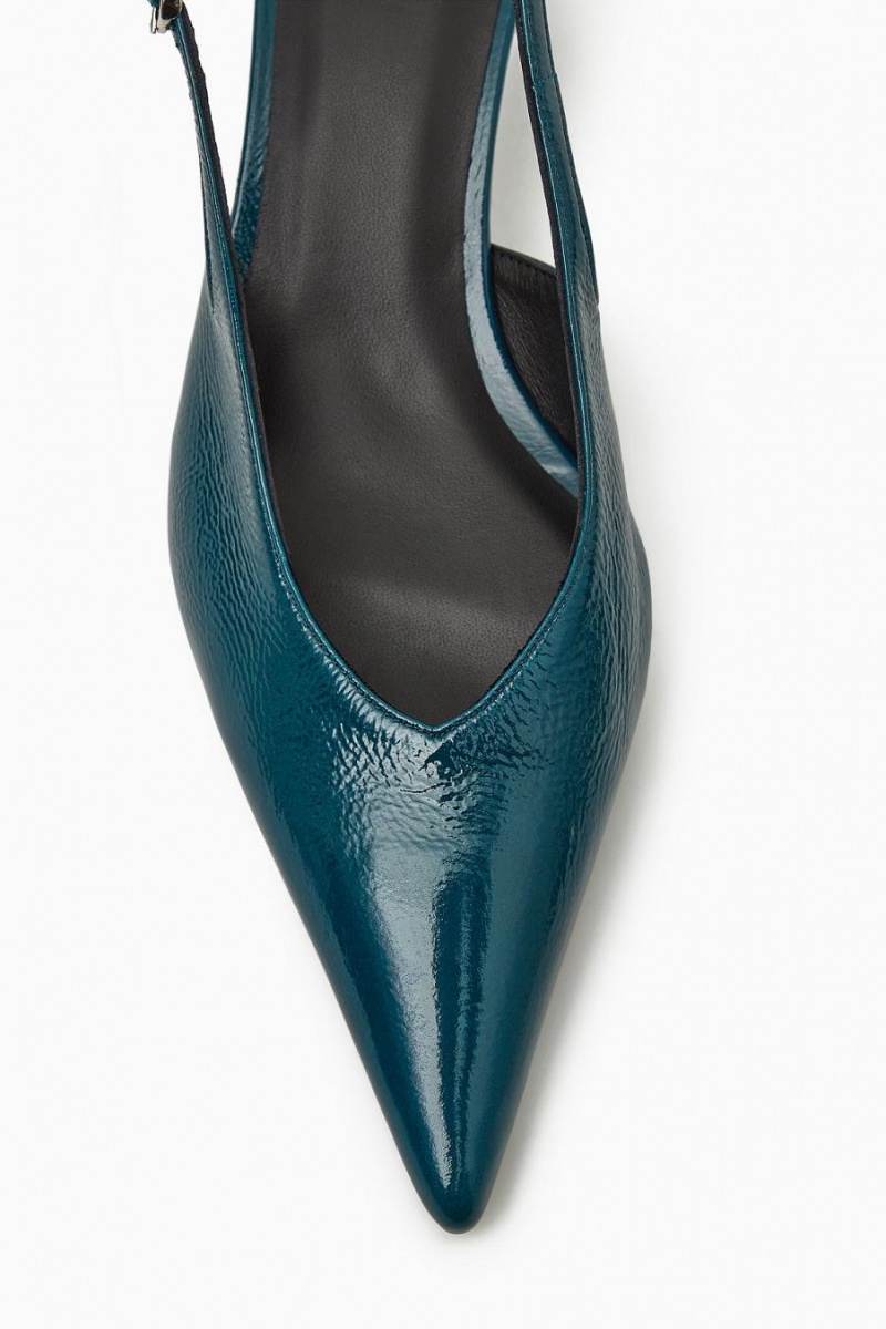 COS Pointed Slingback Kitten Magassarkú Női Sötéttürkiz | CYS-914785