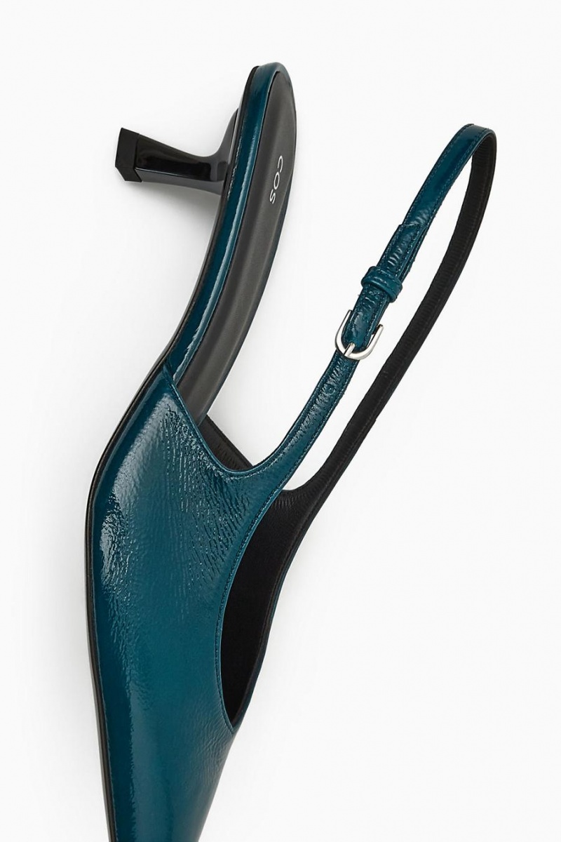 COS Pointed Slingback Kitten Magassarkú Női Sötéttürkiz | CYS-914785