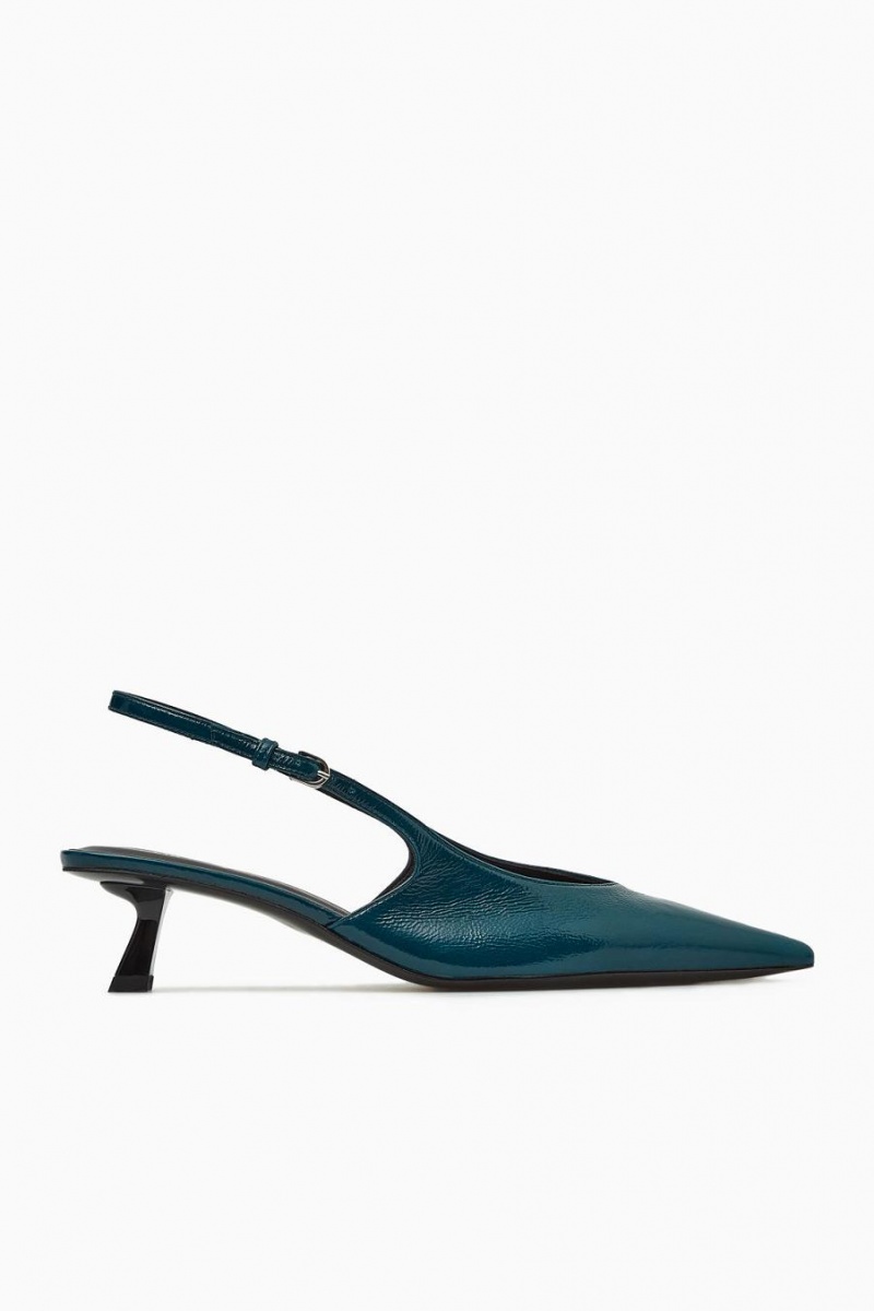 COS Pointed Slingback Kitten Magassarkú Női Sötéttürkiz | CYS-914785