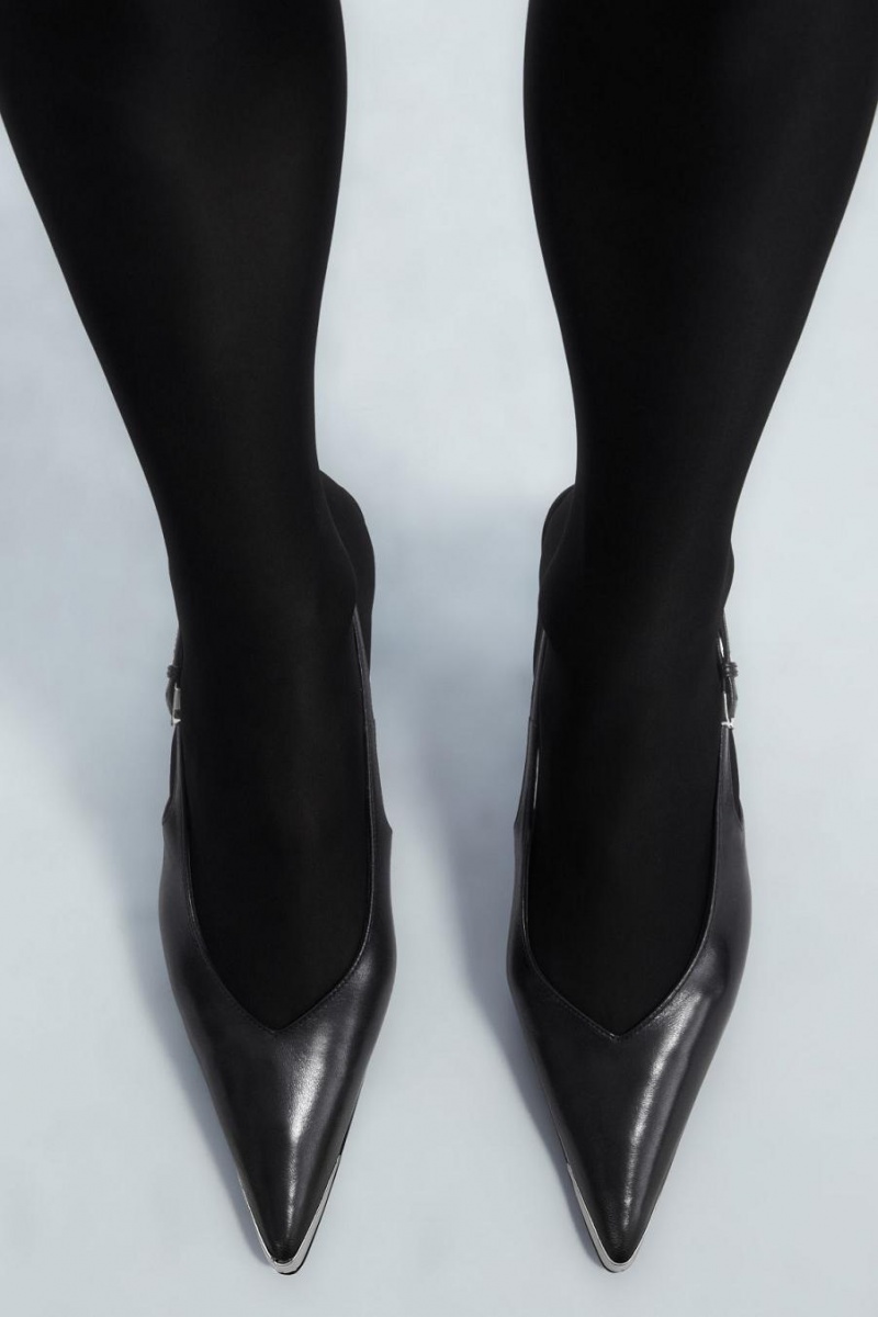 COS Pointed Slingback Kitten Magassarkú Női Fekete | GEQ-319560