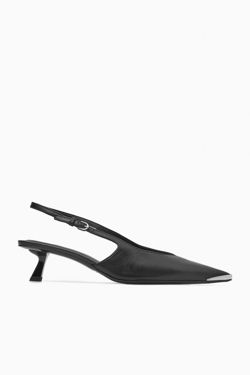COS Pointed Slingback Kitten Magassarkú Női Fekete | GEQ-319560