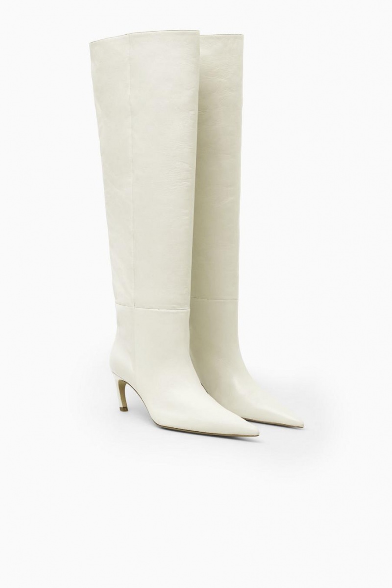 COS Pointed-toe Bőr Knee-high Csizma Női Fehér | MYZ-723150