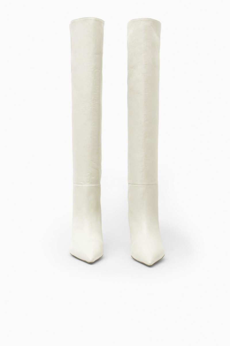 COS Pointed-toe Bőr Knee-high Csizma Női Fehér | MYZ-723150