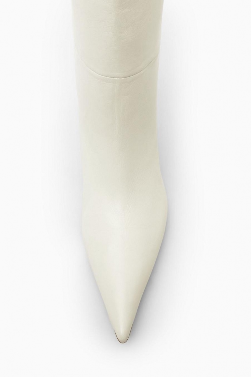 COS Pointed-toe Bőr Knee-high Csizma Női Fehér | MYZ-723150