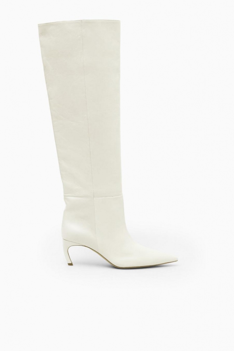 COS Pointed-toe Bőr Knee-high Csizma Női Fehér | MYZ-723150