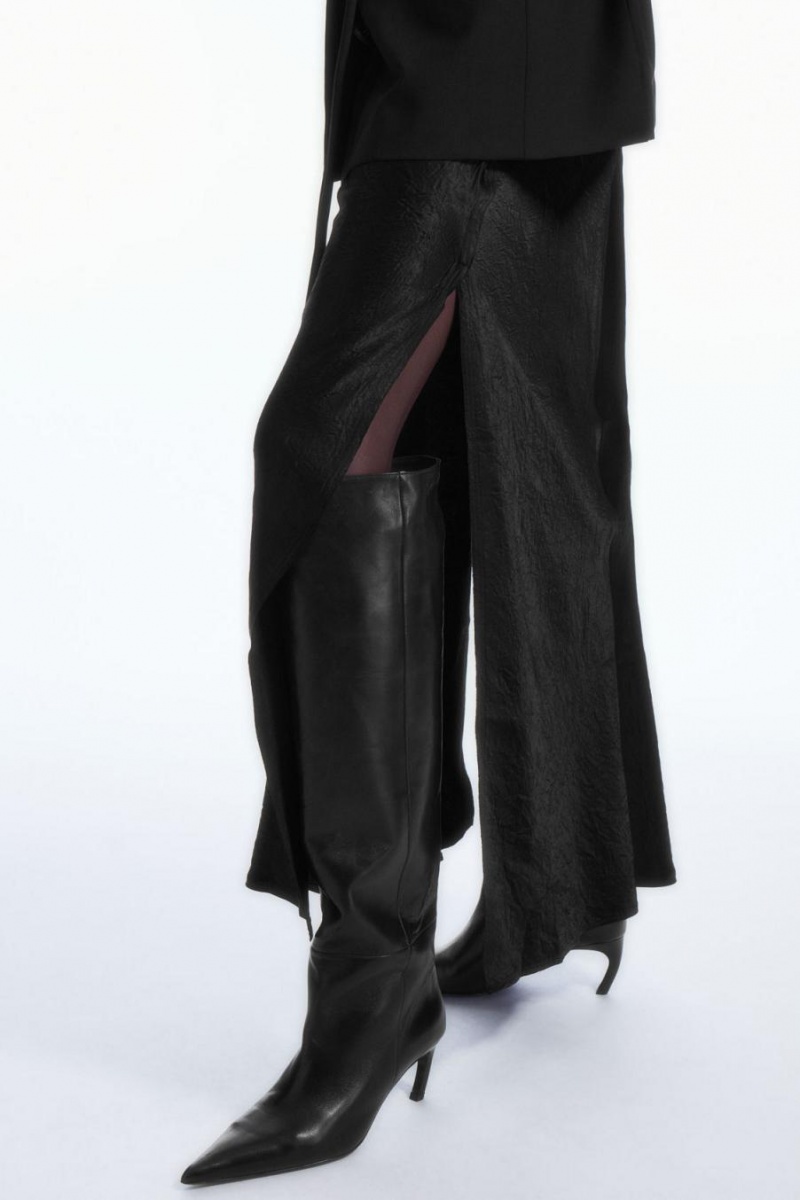 COS Pointed-toe Bőr Knee-high Csizma Női Fekete | BID-913046