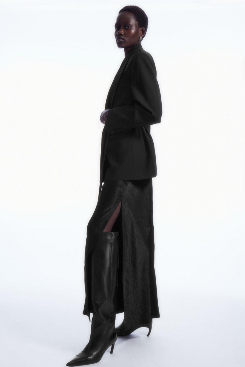 COS Pointed-toe Bőr Knee-high Csizma Női Fekete | BID-913046