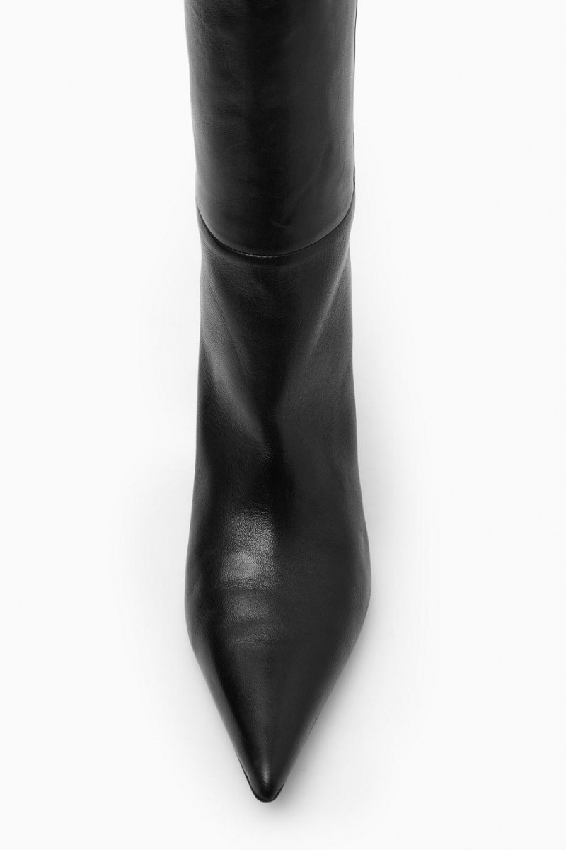 COS Pointed-toe Bőr Knee-high Csizma Női Fekete | BID-913046