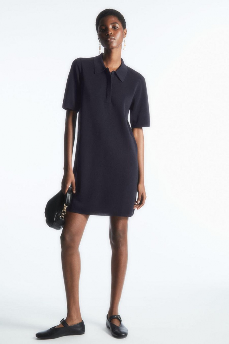 COS Polo Mini Ruha Női Sötétkék | QRO-751083
