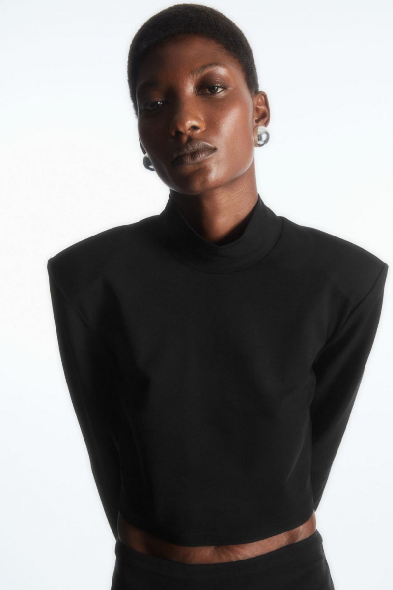 COS Power-shoulder Cropped Felső Női Fekete | OXA-167849
