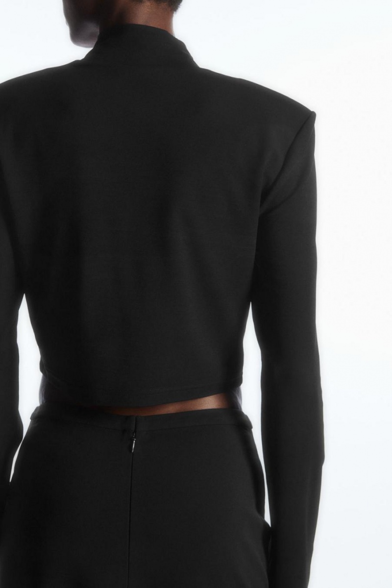 COS Power-shoulder Cropped Felső Női Fekete | OXA-167849
