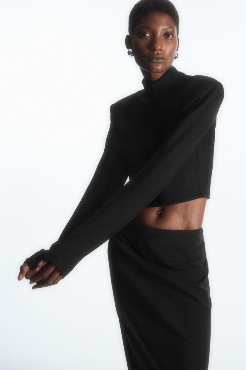 COS Power-shoulder Cropped Felső Női Fekete | OXA-167849