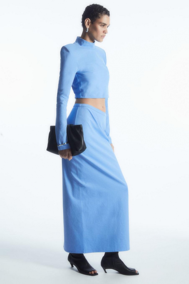 COS Power-shoulder Cropped Felső Női Világos Kék | BIZ-132054