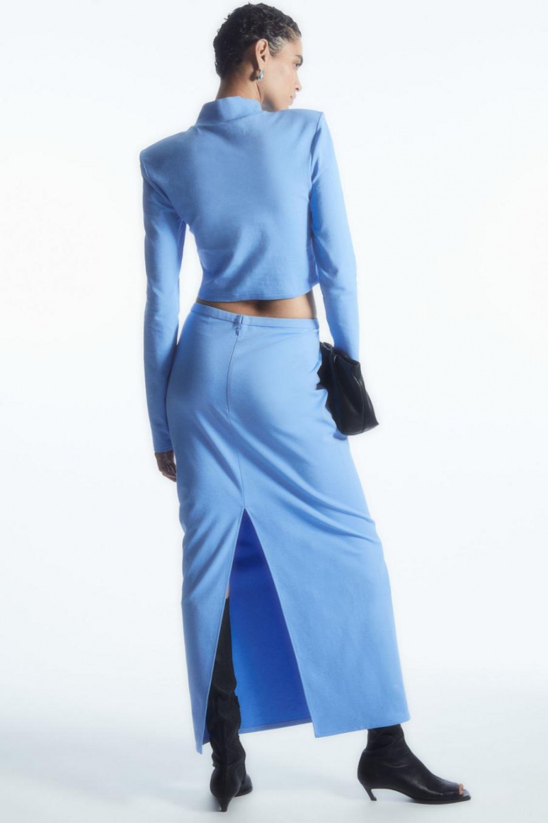 COS Power-shoulder Cropped Felső Női Világos Kék | BIZ-132054