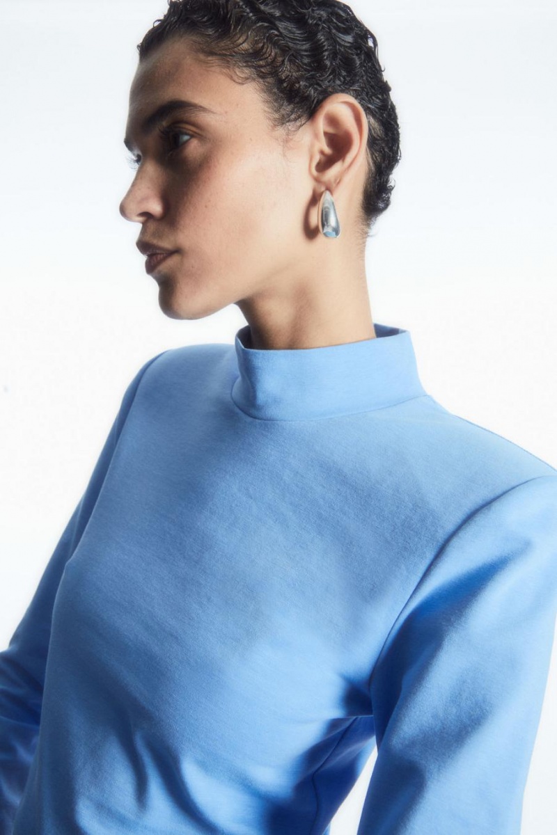COS Power-shoulder Cropped Felső Női Világos Kék | BIZ-132054