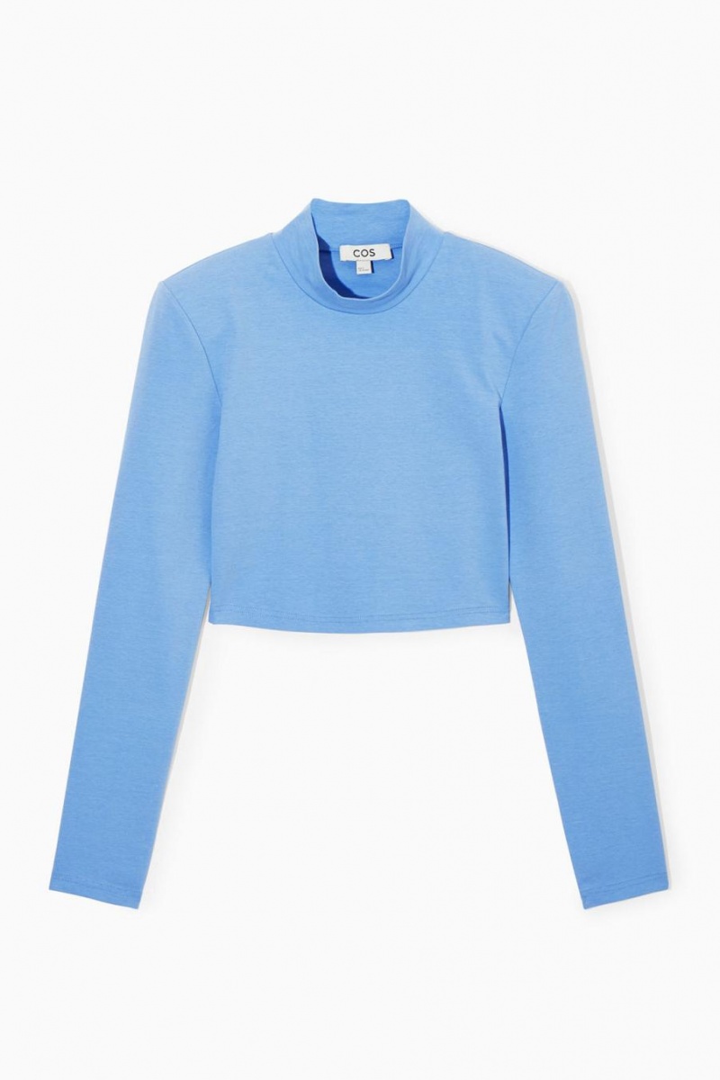 COS Power-shoulder Cropped Felső Női Világos Kék | BIZ-132054