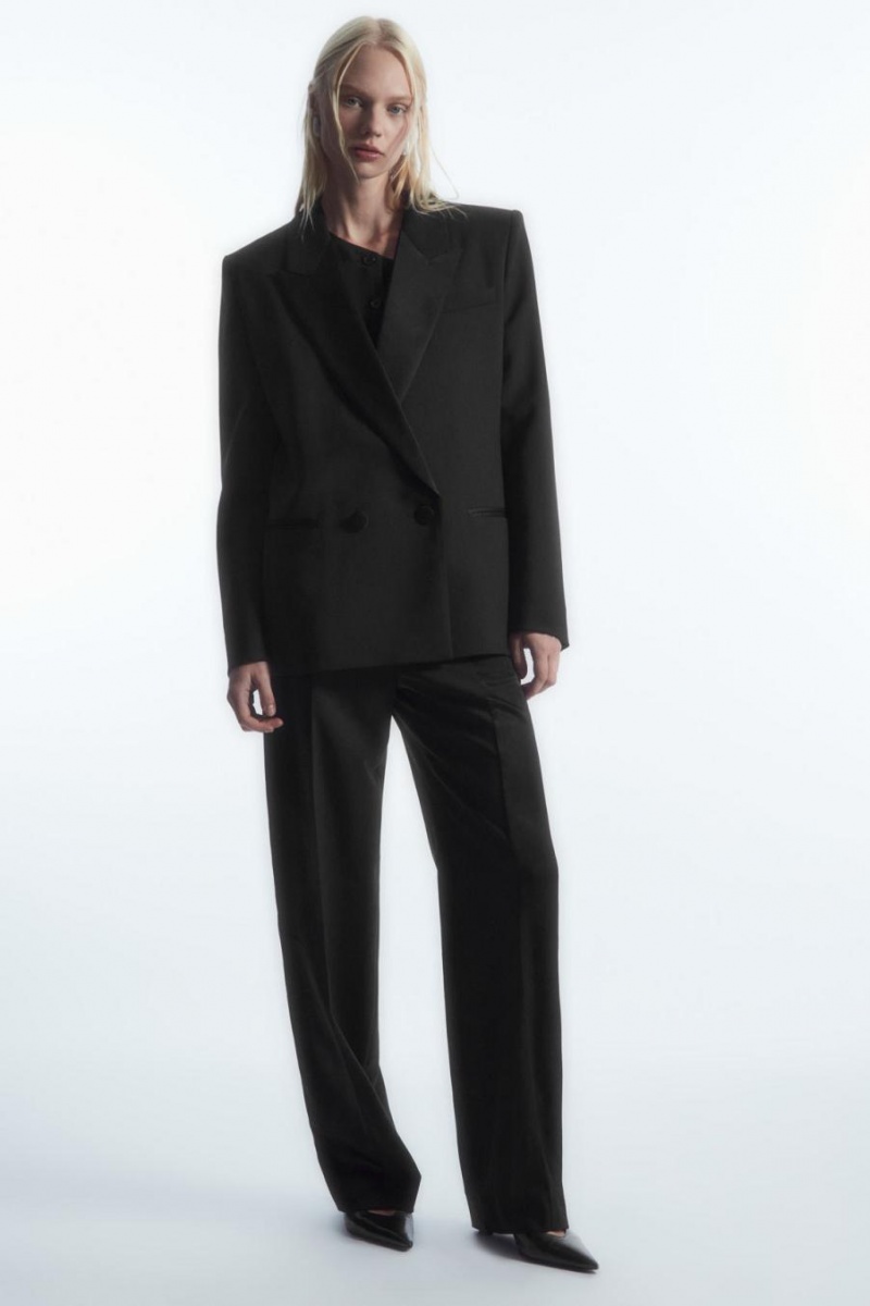 COS Power-shoulder Gyapjú Tuxedo Blézer Női Fekete | BVD-371296