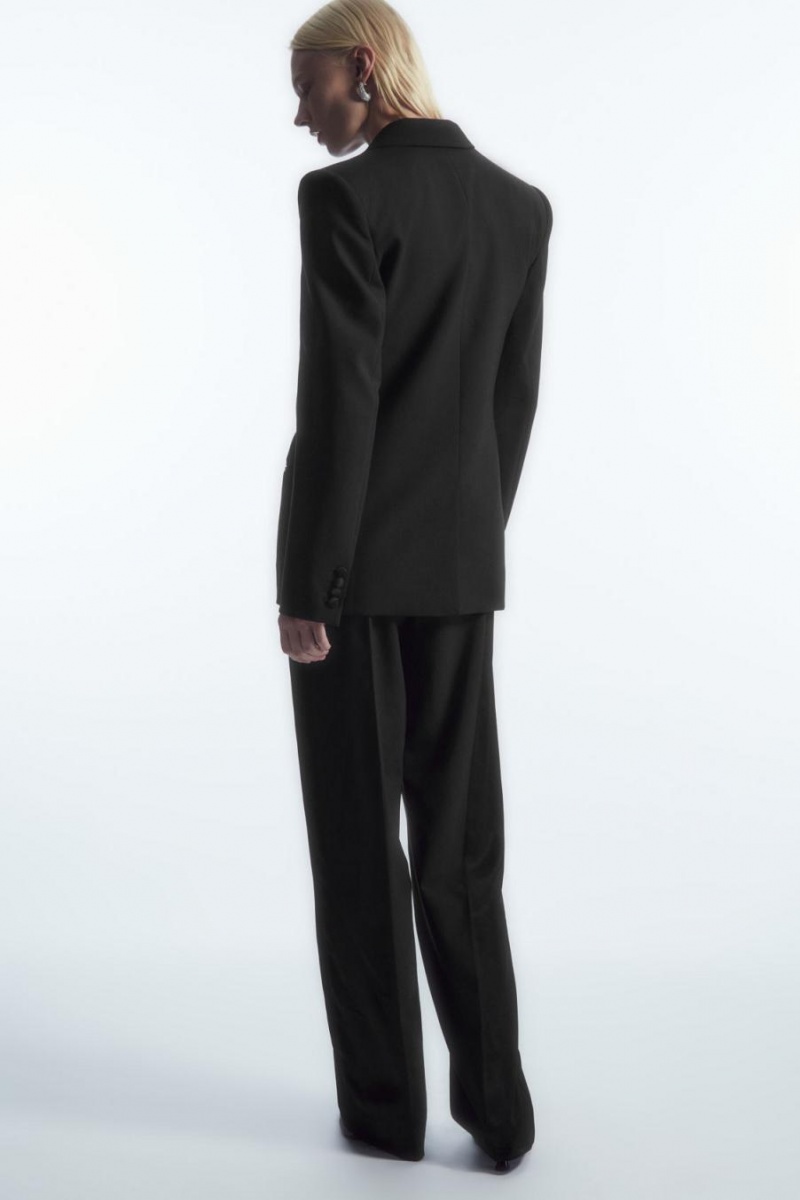 COS Power-shoulder Gyapjú Tuxedo Blézer Női Fekete | BVD-371296