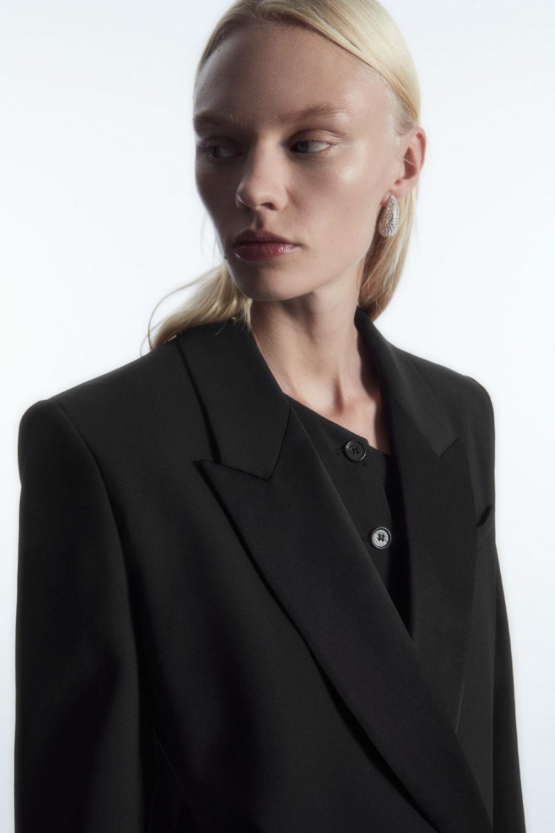 COS Power-shoulder Gyapjú Tuxedo Blézer Női Fekete | BVD-371296