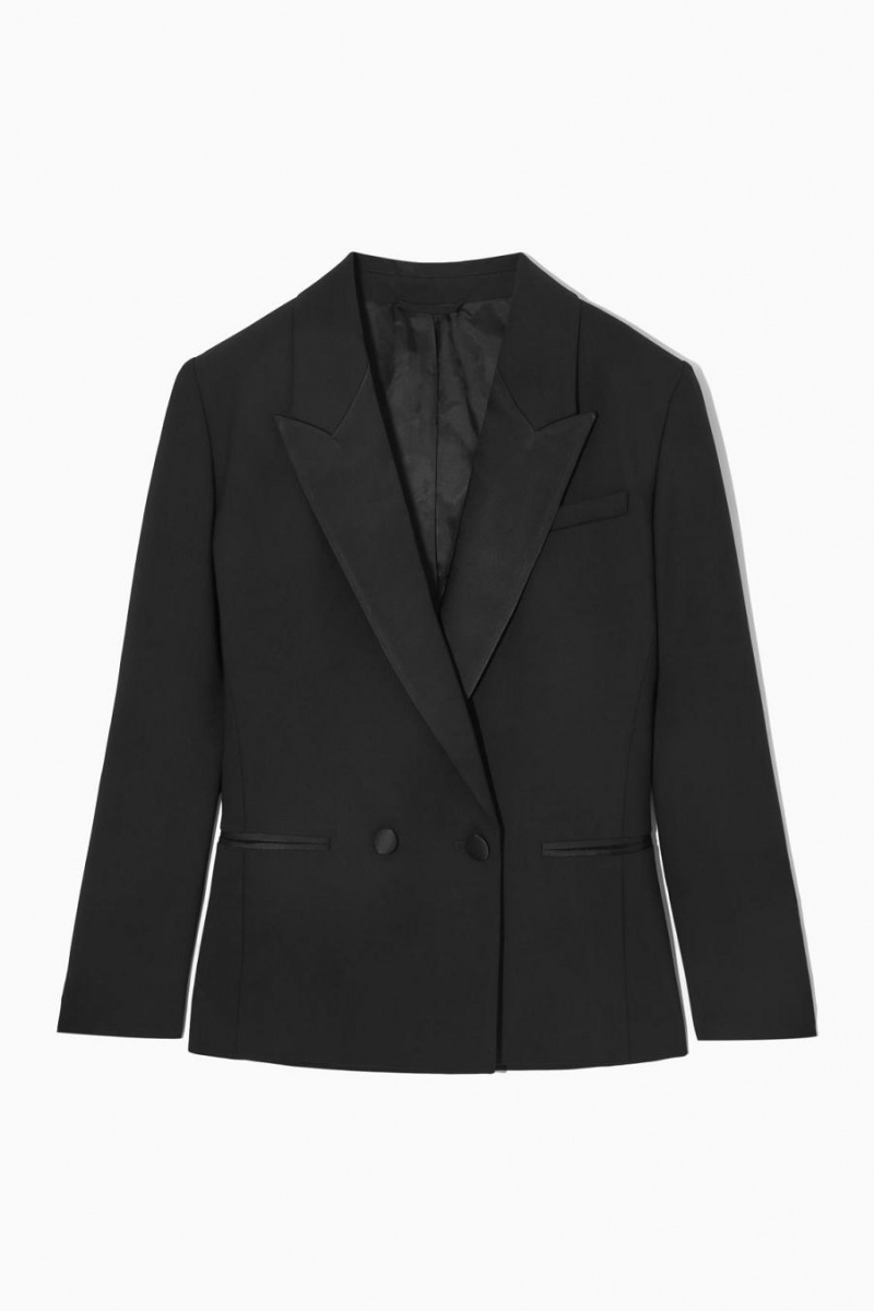 COS Power-shoulder Gyapjú Tuxedo Blézer Női Fekete | BVD-371296