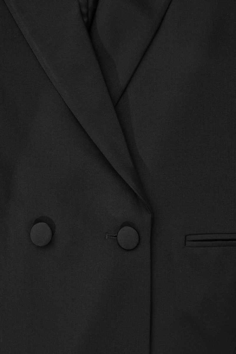 COS Power-shoulder Gyapjú Tuxedo Blézer Női Fekete | BVD-371296