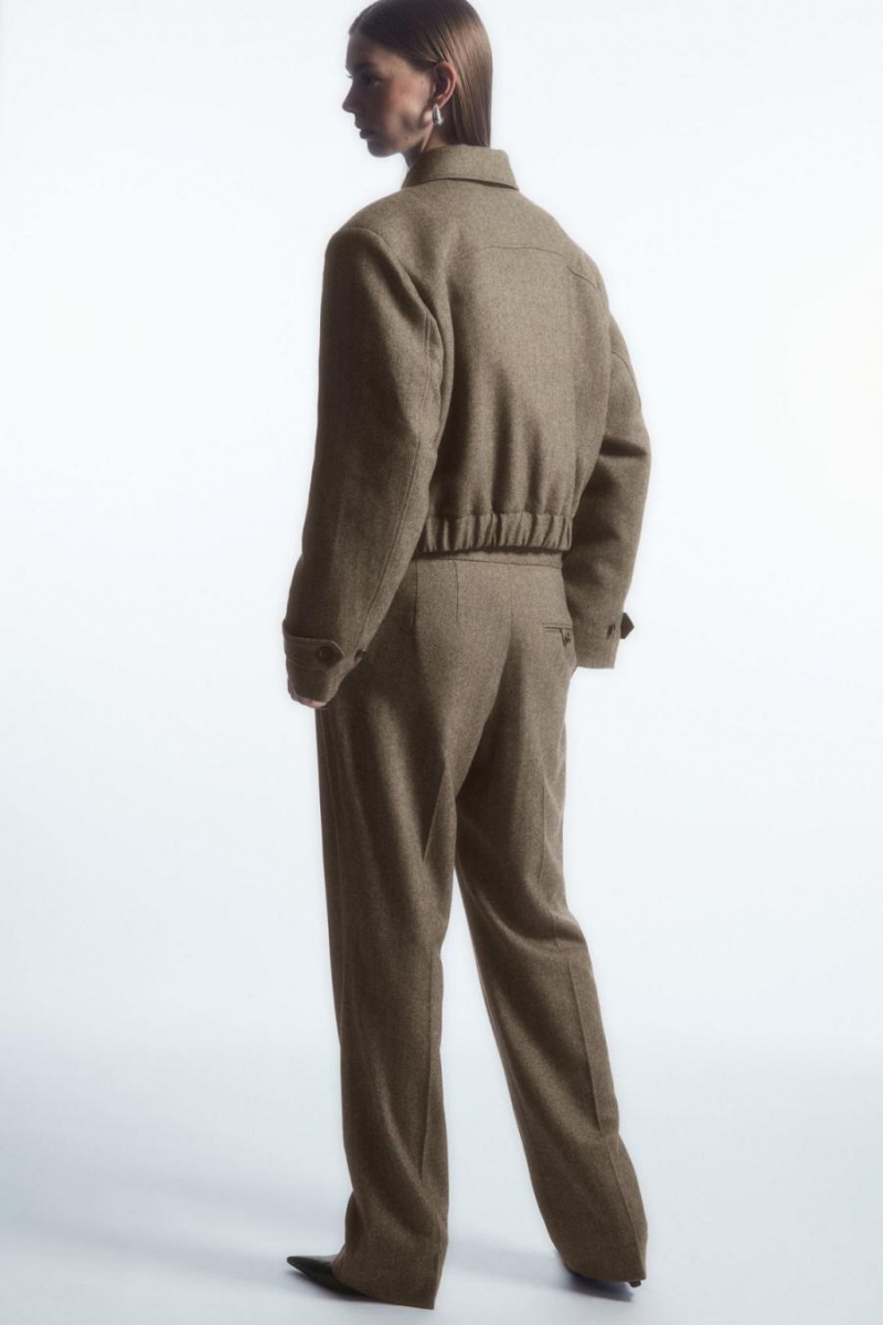 COS Power-shoulder Gyapjú-herringbone Kabát Női Világos Barna | GXV-417302