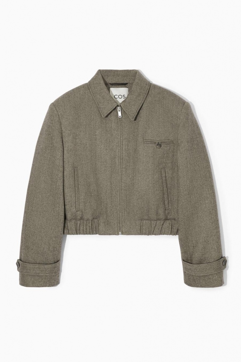 COS Power-shoulder Gyapjú-herringbone Kabát Női Világos Barna | GXV-417302