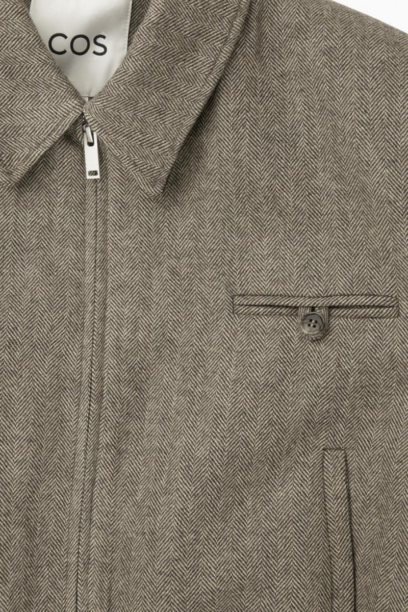 COS Power-shoulder Gyapjú-herringbone Kabát Női Világos Barna | GXV-417302