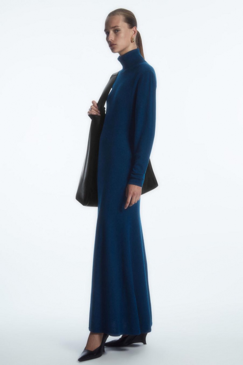 COS Power-shoulder Merino Gyapjú Maxi Ruha Női Sötéttürkiz | DNU-651273