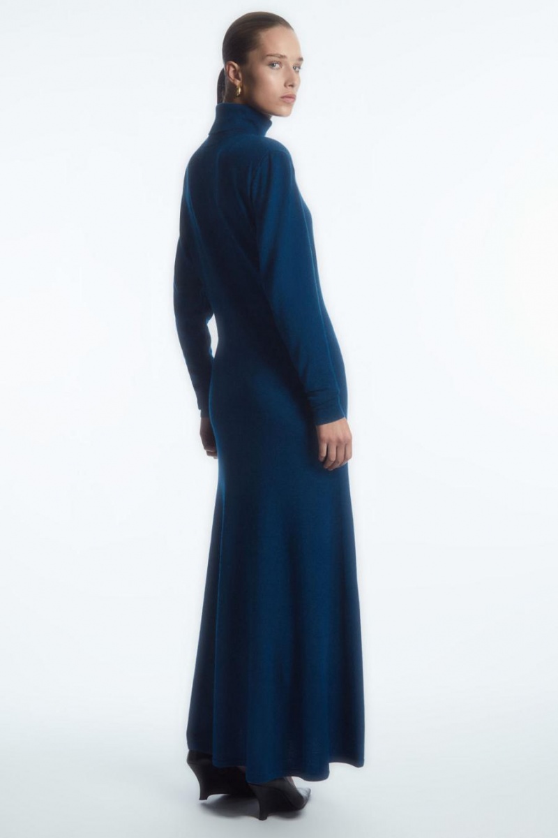 COS Power-shoulder Merino Gyapjú Maxi Ruha Női Sötéttürkiz | DNU-651273