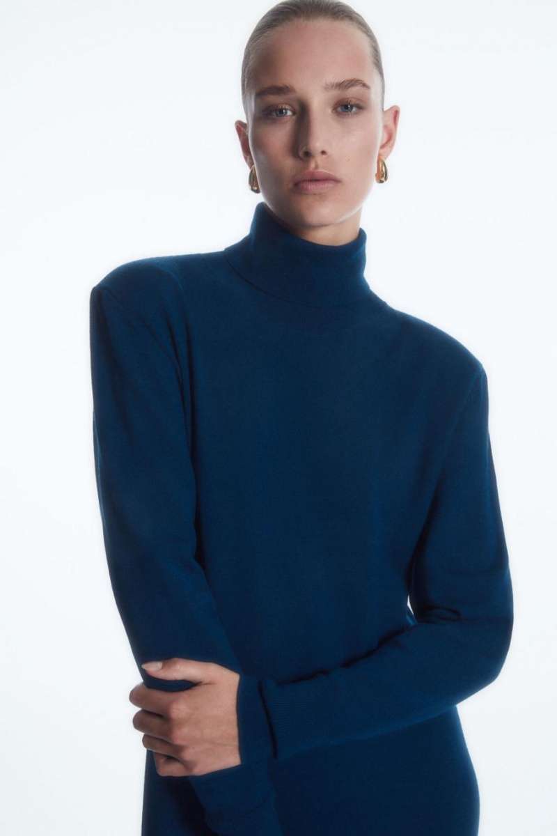 COS Power-shoulder Merino Gyapjú Maxi Ruha Női Sötéttürkiz | DNU-651273