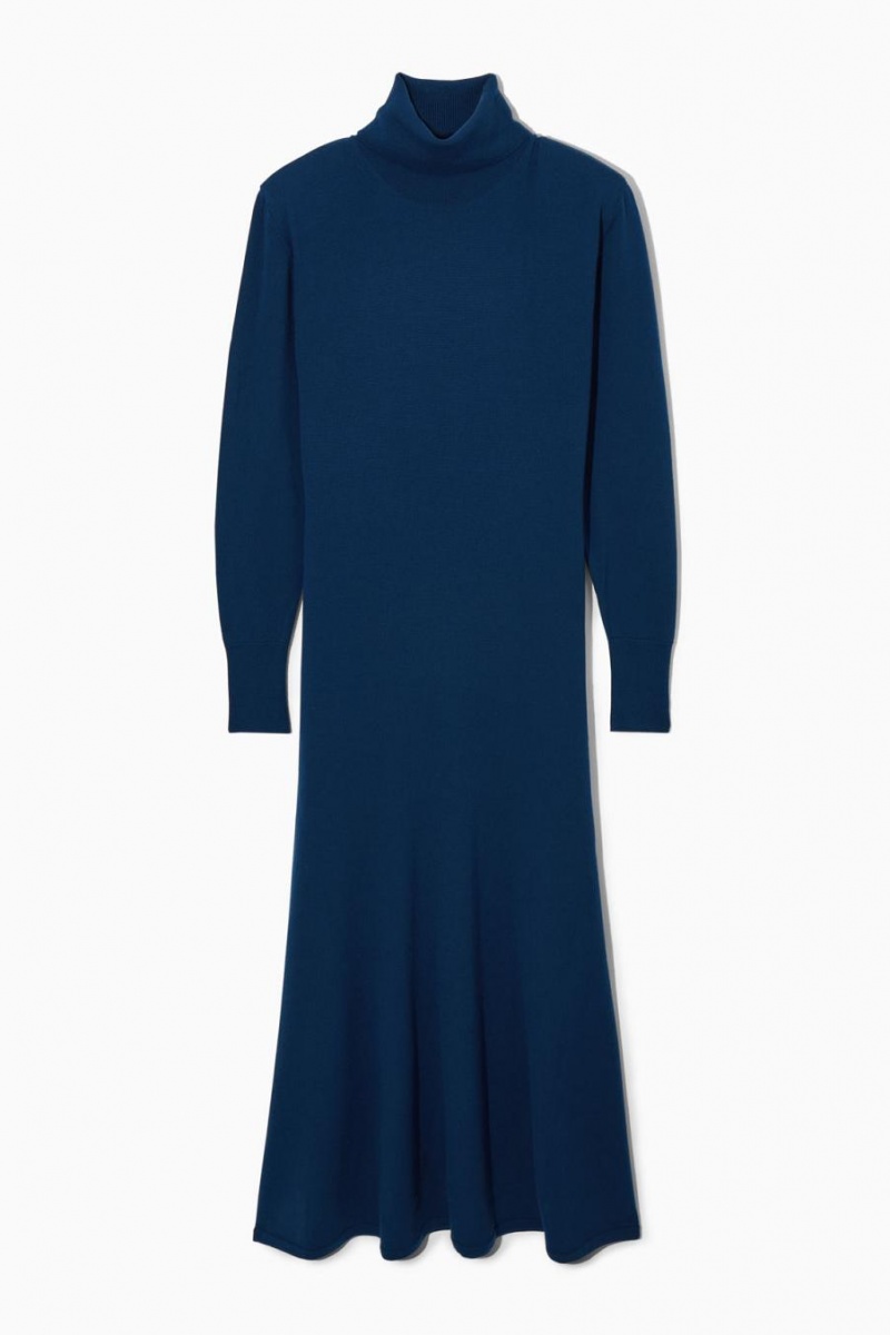 COS Power-shoulder Merino Gyapjú Maxi Ruha Női Sötéttürkiz | DNU-651273