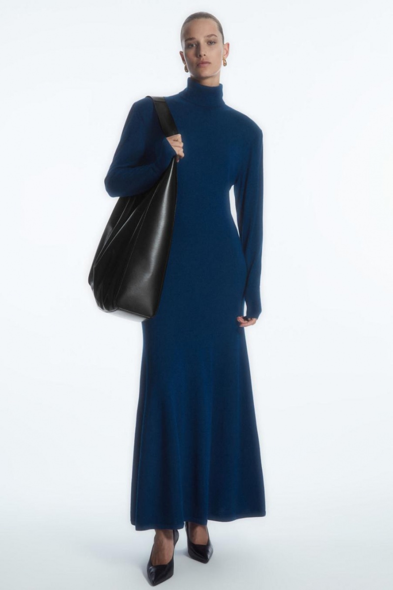 COS Power-shoulder Merino Gyapjú Maxi Ruha Női Sötéttürkiz | DNU-651273